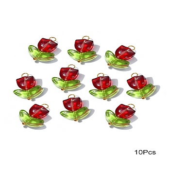 Handmade Lampwork Pendants, with Brass Loops, Flower, Dark Red, 20mm, Hole: 2mm