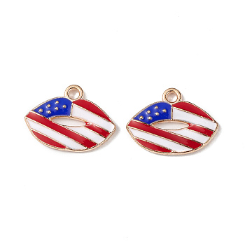 American Flag Style Alloy Enamel Pendants, Light Gold, Lip Charm, White, 13.5x18x1.8mm, Hole: 2mm