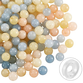 DIY Jewelry Bracelet Making Kits, 200Pcs 6mm Dyed Round Natural White Jade Beads and Flat Elastic Thread, Colorful, 6mm, Hole: 1mm, 200pcs/box