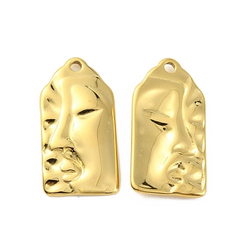 Ion Plating(IP) 304 Stainless Steel Pendants, Rectangle with Human Face Charm, Real 18K Gold Plated, 26x13x2.5mm, Hole: 1.8mm