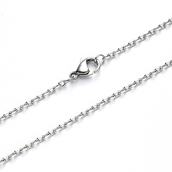 304 Stainless Steel Cable Chain Necklace, with Lobster Claw Clasp, Stainless Steel Color, 19.68 inch(50cm), Link: 2x1.2x0.4mm