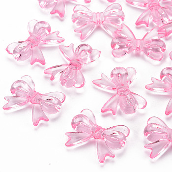 Transparent Acrylic Beads, Bowknot, Pearl Pink, 23x29.5x6mm, Hole: 1.6mm