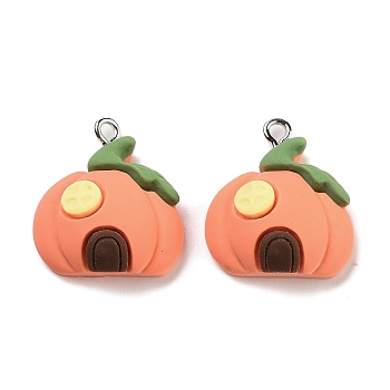 Halloween Theme Opaque Resin Pendants, Halloween Charms, Pumpkin, 22x19x8mm, Hole: 2mm