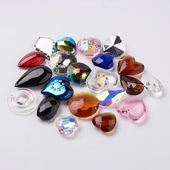 Glass Pendants, Mixed Shapes, Mixed Color, 35~62x28~48mm, Hole: 0.5~2mm