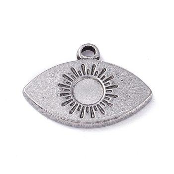 304 Stainless Steel Pendant Cabochons Settings, Eye, Stainless Steel Color, Tray: 1.5mm, 14x20x2mm, Hole: 1.8mm