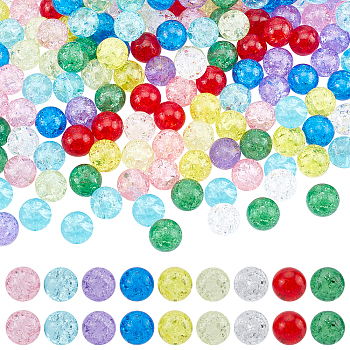 PandaHall Elite 270Pcs 9 Colors Transparent Crackle Glass Round Beads, No Hole, Mixed Color, 12mm, 30pcs/color