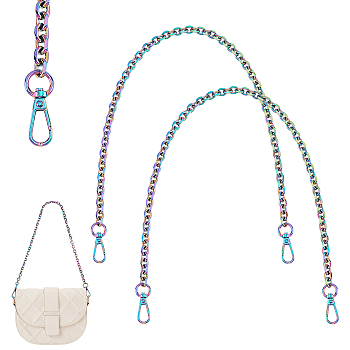 Elite 2Pcs Zinc Alloy Cable Chain Bag Handles, Alloy Swivel Clasp Bag Strap, Rainbow Color, 60cm, Link: 11.5x9x2.5mm