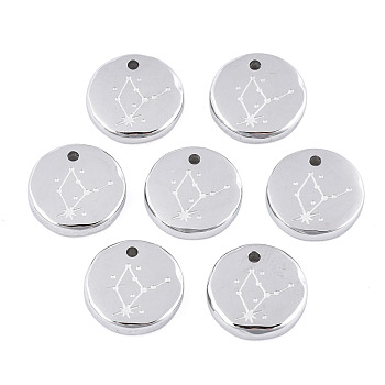 316 Surgical Stainless Steel Charms, Flat Round with Constellation, Stainless Steel Color, Virgo, 10x2mm, Hole: 1mm