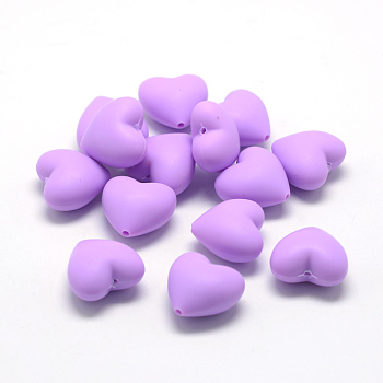 Food Grade Eco-Friendly Silicone Focal Beads, Chewing Beads For Teethers, DIY Nursing Necklaces Making, Heart, Medium Purple, 19x20x12mm, Hole: 2mm