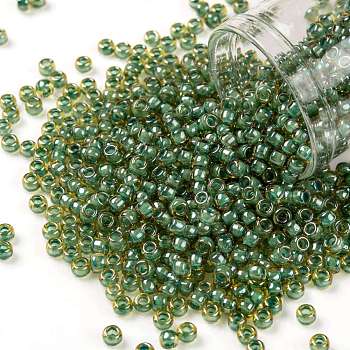 TOHO Round Seed Beads, Japanese Seed Beads, (380) Inside Color Topaz/Mint Julep Lined, 8/0, 3mm, Hole: 1mm, about 222pcs/10g
