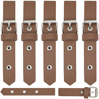 6 Pairs PU Leather Sew-On Toggle Buckles, with Alloy Clasps for DIY Coat Jacket Making, Platinum, Dark Khaki, 140x20x3mm