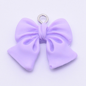 Resin Pendants, with Platinum Plated Iron Screw Eye Pin Peg Bails, Bowknot, Lilac, 19x22x5mm, Hole: 1.8mm