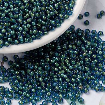 MIYUKI Round Rocailles Beads, Japanese Seed Beads, (RR3743) Fancy Lined Aqua Green, 8/0, 3mm, Hole: 1mm, about 422~455pcs/bottle, 10g/bottle