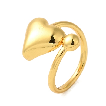 Heart Brass Finger Rings for Women, Real 18K Gold Plated, 19.5mm, Inner Diameter: 19.2mm