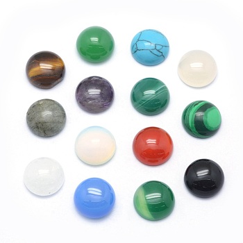 Natural & Synthetic Mixed Gemstone Cabochons, Half Round, 8x3.5~4mm