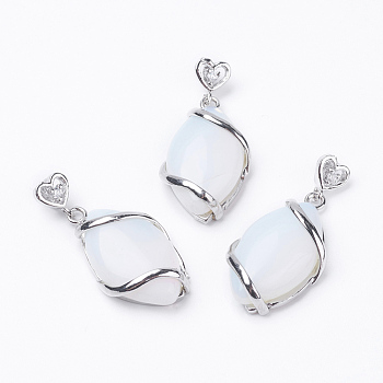 Opalite Pendants, with Brass Findings, Horse Eye, Platinum, 38x17x7mm, Hole: 3x4mm