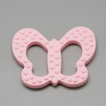 Food Grade Eco-Friendly Silicone Big Pendants, Chewing Pendants For Teethers, DIY Nursing Necklaces Making, Butterfly, Pink, 80x64x9mm, Hole: 14x39mm