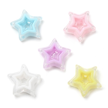 Acrylic Beads, Bead in Bead, Star, Mixed Color, 21.5x22x6mm, Hole: 3mm