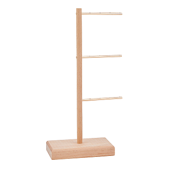 3-Tier Iron Dangle Earrings Display Stands, Earrings Organizer Holder with Wood Base, Golden, Finish Product: 12x7x27.6cm, Hole: 1.2mm