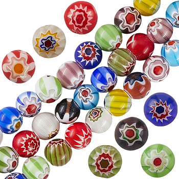 3 Strands Handmade Millefiori Glass Round Bead Strands, Mixed Color, 6mm, Hole: 1mm, about 65pcs/strand, 14.10 inch(35.81cm)