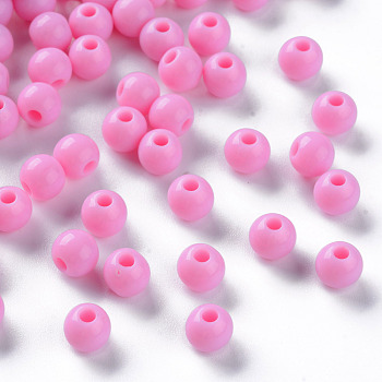 Opaque Acrylic Beads, Round, Hot Pink, 6x5mm, Hole: 1.8mm, about 4400pcs/500g