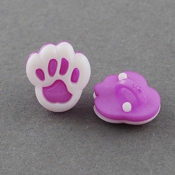 Acrylic Shank Buttons, 1-Hole, Dyed, Paw, Medium Orchid & White, 19x17x8mm, Hole: 4x2mm