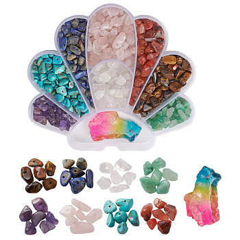 8 Styles Natural & Synthetic  Mixed Gemstone Chips Beads, Natural Amethyst & Rose Quartz & Green Aventurine & Quartz Crystal & Lapis Lazuli & Tiger Eye & Carnelian, Synthetic Turquoise, Mixed Dyed and Undyed, 5~55mm, Hole: 0.3~1mm, about 150g/box