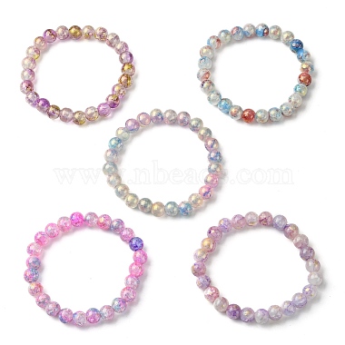 5Pcs 5 Color Crackle Glass Round Beaded Stretch Bracelets Set(BJEW-JB09695-01)-5