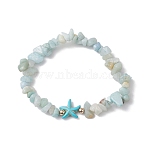 Natural Flower Amazonite Chip Beaded Stretch Bracelets, with Dyed Synthetic Turquoise Beads for Women Men, Starfish, Inner Diameter: 2-1/8 inch(5.5cm)(BJEW-JB10689-01)