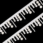 Polyester Wrinkle Ribbon, Lace Trim, with Imitation Pearl Beads and Cardboard Display Card, Floral White, 1-3/8 inch(36mm), 2yards(OCOR-GL0001-26)