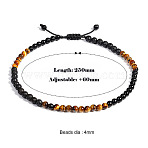 Adjustable Natural Tiger Eye & Lava Rock Round Beaded Braided Anklets for Women, Black, 9-7/8 inch(250mm)(FS-WGF1439-01)