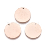Ion Plating(IP) 304 Stainless Steel Charms, Polished, Stamping Blank Tag, Laser Cut, Flat Round, Rose Gold, 14.8x1.1mm, Hole: 1.2mm(STAS-L247-006B-RG)