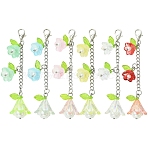 6Pcs Flower Crylic & Glass Pendant Decorations, with 304 Stainless Steel Chains and Alloy Lobster Claw Clasps, Platinum, Mixed Color, 77mm(HJEW-YW00362)