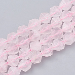 Natural Rose Quartz Beads Strands, Star Cut Round Beads, Faceted, 6~7x5~6mm, Hole: 1mm, about 59~61pcs/strand, 14.2~14.6 inch(X-G-S332-6mm-013)