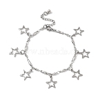 304 Stainless Steel Charms Bracelets, Decorative Ball Bead Chain for Women, Star, Stainless Steel Color, 7-3/8 inch(18.8cm)(BJEW-JB12840)