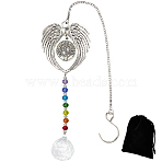 1Pc Heat Transfer Alloy Angel Wing Hanging Ornaments, Glass Round Tassel Suncatchers for Outdoor Garden Decorations, Antique Silver & Platinum, 450mm(HJEW-BBC0001-15)