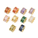 Real 18K Gold Plated Brass Micro Pave Cubic Zirconia European Beads, Rondelle Wheel Large Hole Bead, Long-Lasting Plated Rack Plating, Lead Free & Cadmium Free, Mixed Color, 11.5x7mm, Hole: 6mm(KK-C170-32G)