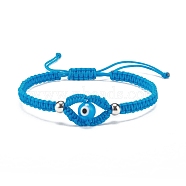Lampwork Evil Eye Braided Bead Bracelet, Adjustable Friendship Bracelet for Women, Dodger Blue, Inner Diameter: 2-1/8~3-1/2 inch inch(5.3~8.8cm)(BJEW-JB07857-04)