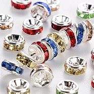 Brass Rhinestone Spacer Beads, Grade AAA, Straight Flange, Nickel Free, Silver Color Plated, Rondelle, Mixed Color, 5x2.5mm, Hole: 1mm(RB-A014-Z5mm-S-NF)