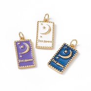 Rack Plating Brass Enamel Pendants, Cadmium Free & Nickel Free & Lead Free, Real 18K Gold Plated, Rectangle with Star & Moon & Word The Moon, Mixed Color, 20x10x2mm, Jump Ring: 5x0.8mm, 3.5mm Inner Diameter(KK-B060-01G)