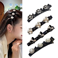 Fashion Double Layer Plastic Alligator Hair Clips Sets, Flower & Butterfly Hair Accessories for Woman Girls, Black, 93x16~19.5x32.5~35mm, 4pcs/set(PHAR-P005-24)