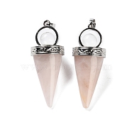 Natural Rose Quartz Pendants, with Rack Plating Brass Findings, Lead Free & Cadmium Free, Cone, 46~47x18mm, Hole: 7x5mm(G-F777-06P-05)