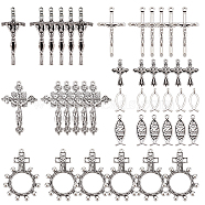 42Pcs 7 Style Tibetan Style Alloy Links Pendants and Pendants, Cross & Crucifix Cross & Jesus & Jesus Fish, Antique Silver, 20~49x8~32x2~6mm, Hole: 1~2mm, 6pcs/style(DIY-NB0007-70)