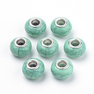 Imitation Turquoise Style Resin European Beads, Large Hole Beads, with Silver Color Plated Brass Double Cores, Rondelle, Medium Aquamarine, 14x9.5mm, Hole: 5mm(OPDL-Q132-03)