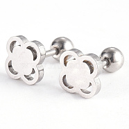 201 Stainless Steel Flower Barbell Cartilage Earrings, Screw Back Earrings, with 304 Stainless Steel Pins, Stainless Steel Color, 7x7x2mm, Pin: 1mm(EJEW-R147-15)