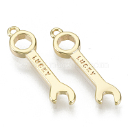 Brass Pendants, Nickel Free, Wrench with Word Lucky, Golden, 18x5x2mm, Hole: 1mm(KK-N232-58-NF)