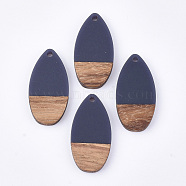 Resin & Walnut Wood Pendants, teardrop, Prussian Blue, 31x16x3.5~4mm, Hole: 1.5mm(X-RESI-S358-16J)