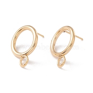 304 Stainless Steel Stud Earring Findings, with 316 Surgical Stainless Steel Pins and Horizontal Loops, Ring, Real 24K Gold Plated, 18x14mm, Hole: 3.2mm, Pin: 0.7mm(STAS-P308-02B-G)