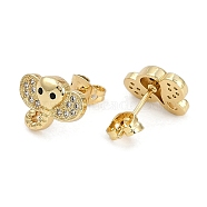 Brass Micro Pave Clear Cubic Zirconia Stud Earrings for Women, Real 18K Gold Plated, Elephant, 10x13mm(EJEW-U030-03G-05)