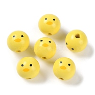 Animal Themes Printed Wood European Beads, Large Hole Round Beads with Chick Pattern, Yellow, 19x18mm, Hole: 4mm(WOOD-M013-01E)